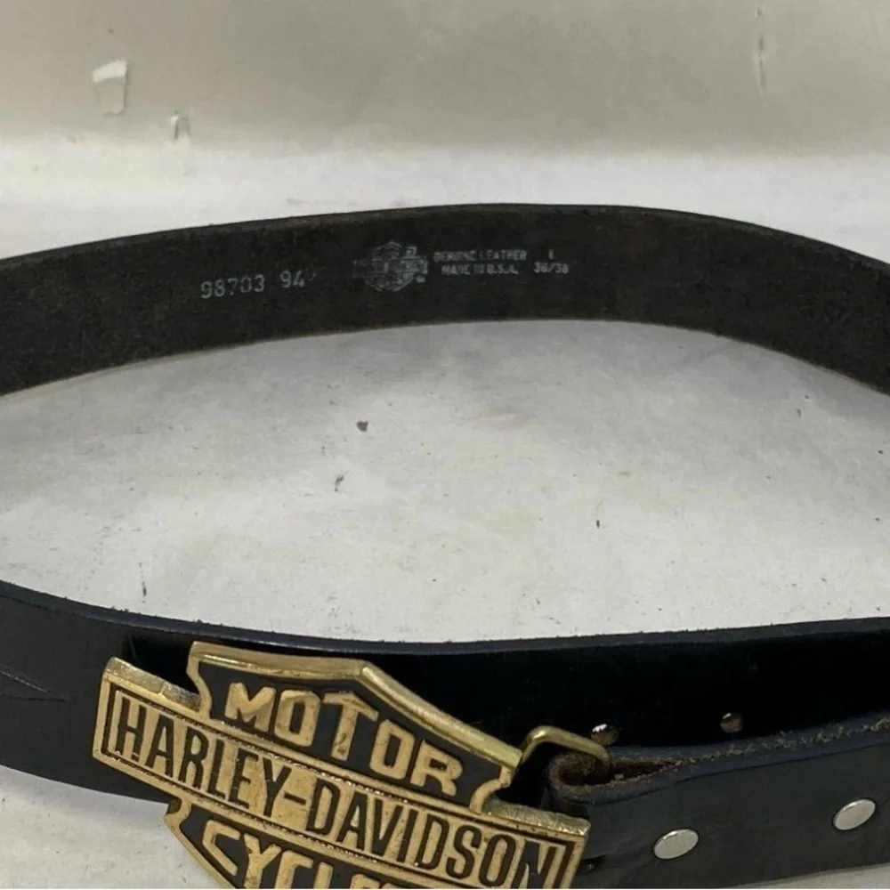 Harley-Davidson Leather Belt-Size L (36/38). Gold and Black. Embossed leather